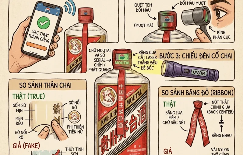 Cách phân biệt rượu Mao Đài Phi Thiên thật giả 2026