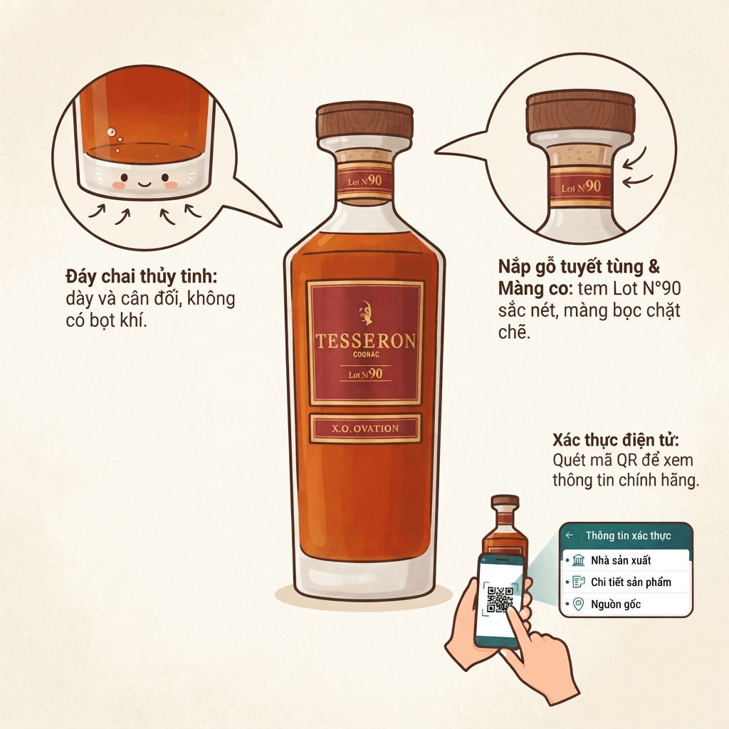 phân biệt Tesseron thật giả, nhận biết rượu Tesseron chính hãng, kiểm tra tem nhãn Cognac